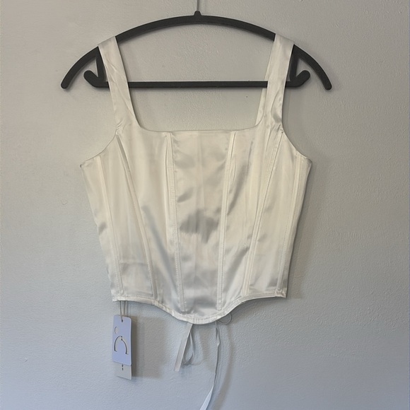 Commense White Satin Square Neck lace up Corset Tank Top - Picture 6 of 8